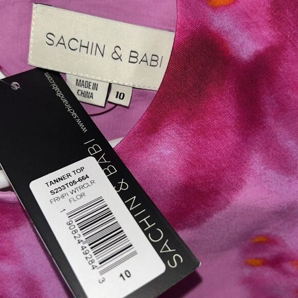 Sachin + Babi Abstract Print Pink Cropped Sleeveless Top(Size 10) - Picture 7 of 8